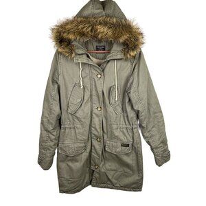 Abercrombie & Fitch Olive Utility Jacket with Faux Fur Trim